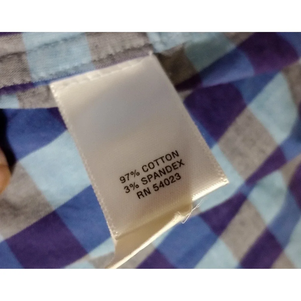 Banana Republic Mens Large Blue Purple Gingham Short Sleeve Button Down Shirt